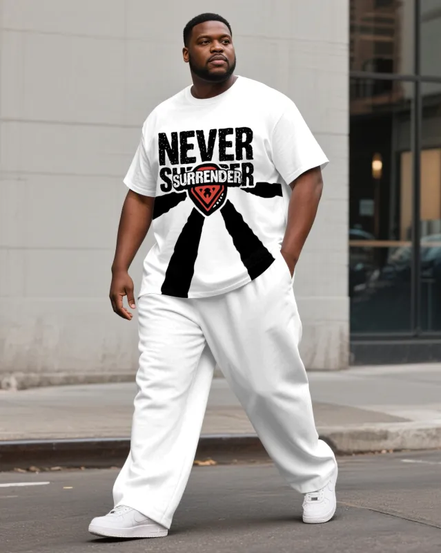 Men's Big & Tall Street Style NEVER SURRENDER Printed Casual Short Sleeve T-shirt Pants Suit sold by Biggmans