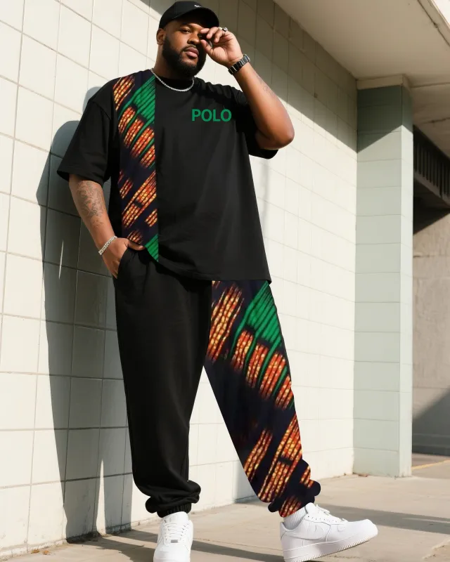 Big Boy Daily Casual Simple Impression Painting Creative Stitching Texture POLO English Short-sleeved Trousers Suit sold by Biggmans