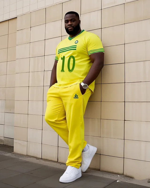 Big Boy Casual Sports Football Style Messi Fans Creative Stripe Crewneck Short Sleeve T-Shirt Trousers Suit sold by Biggmans