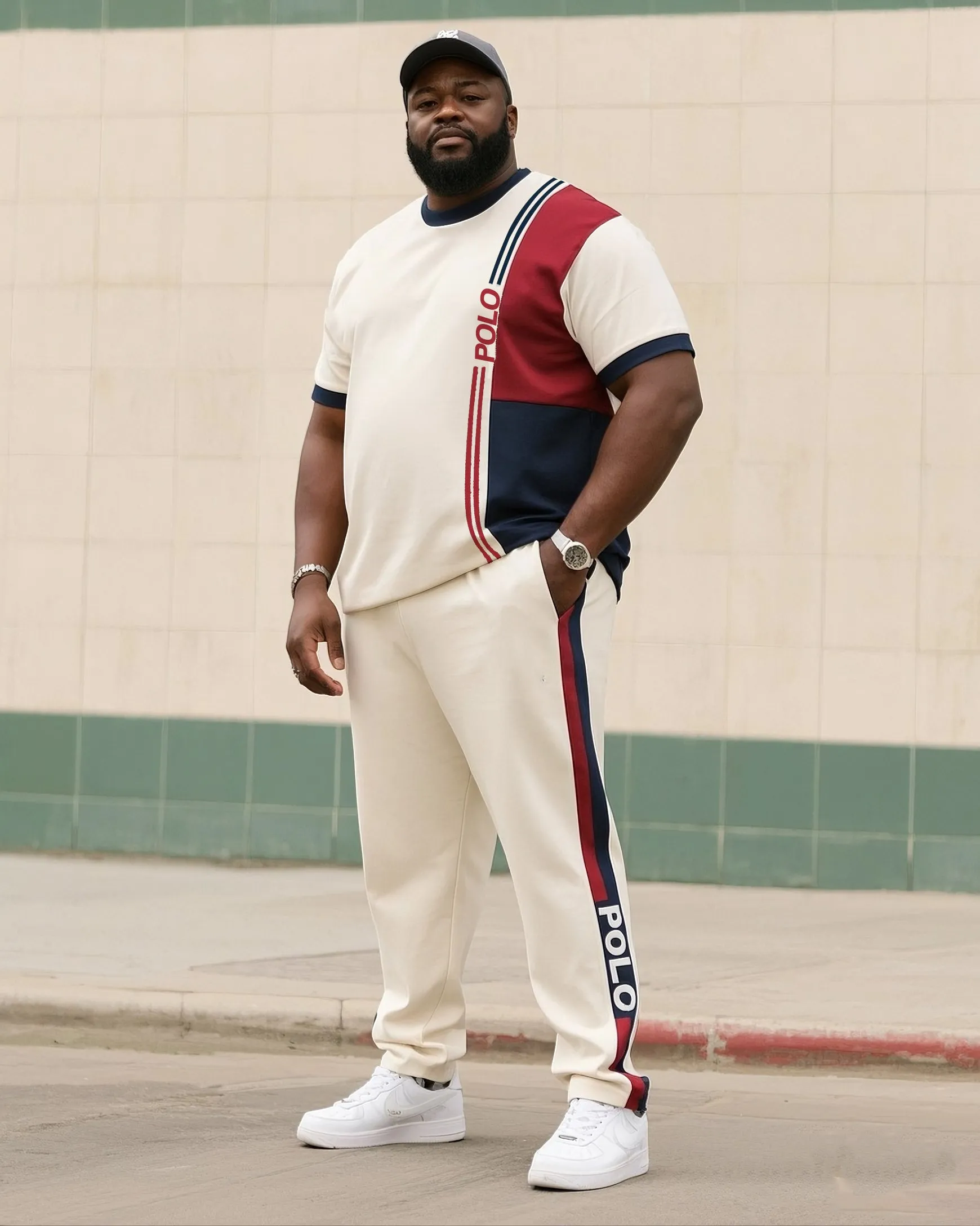 Big Boy Daily Casual Simple Color-matching Polo English Round Neck Short-sleeved T-shirt Striped Trousers sold by Biggmans