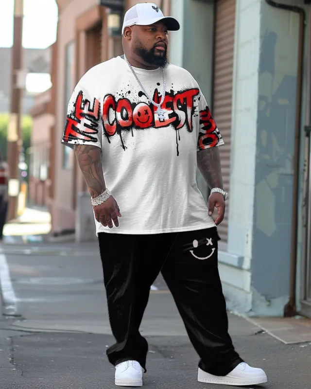 Men's Large Street Casual Graffiti Smiley Letter Print T-Shirt Trousers Suit sold by Biggmans