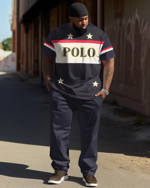 Men's Plus Size Color Matching Star Sports And Leisure Two-Piece Suit sold by Biggmans