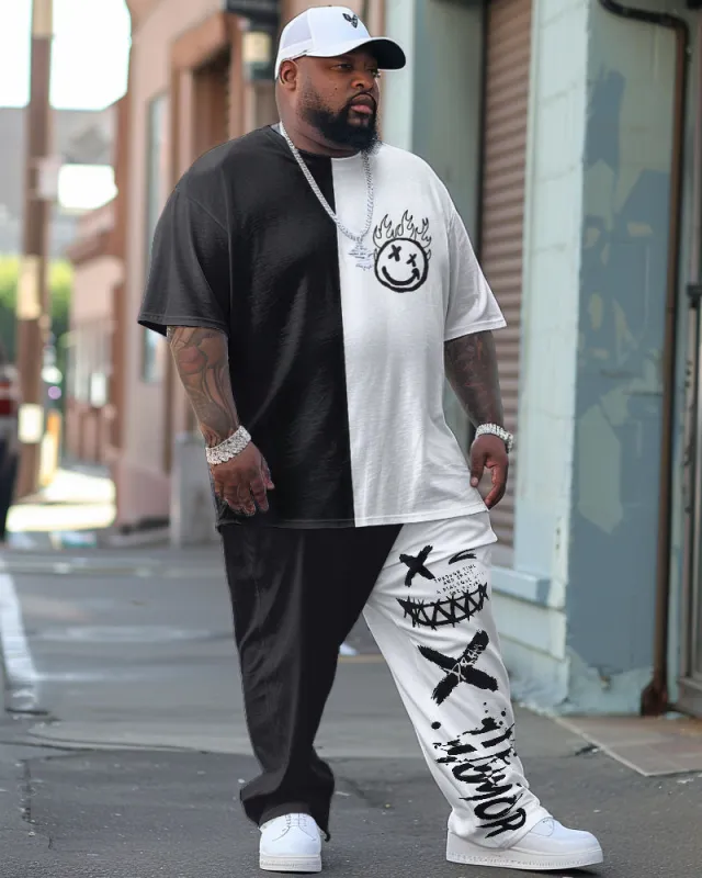 Men's Large Street Casual Graffiti Color-block Print T-shirt Trousers Suit sold by Biggmans