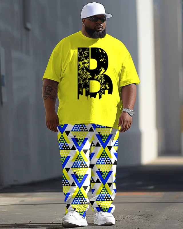 Men's Plus Size Casual Geometric Alphabet Print T-Shirt Trousers Suit sold by Biggmans