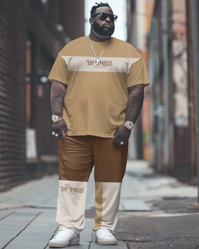 Men's Large Simple Colorblock Alphabet Print T-shirt Trousers Suit sold by Biggmans