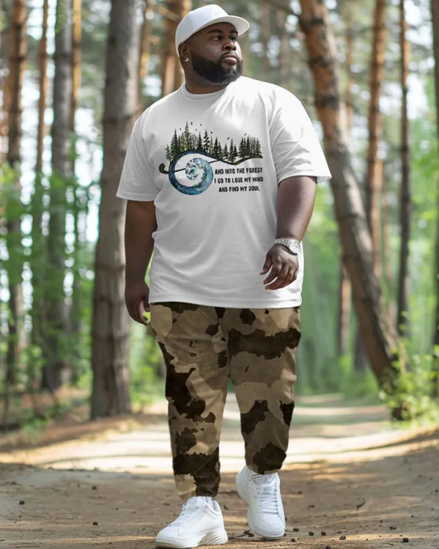 Men's Plus Size Daily Casual Forest Text Print T-Shirt Trousers Suit sold by Biggmans