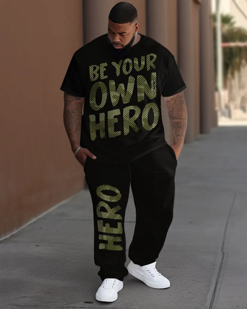 Men's Plus Size Be Your Own Hero Print T-Shirt Trousers Suit sold by Biggmans