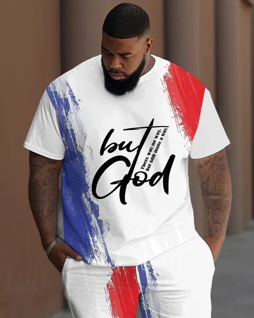 Men's Plus Size Street Fashion Graffiti But God Letter Print T-Shirt Trousers Suit sold by Biggmans product image thumbnail 2