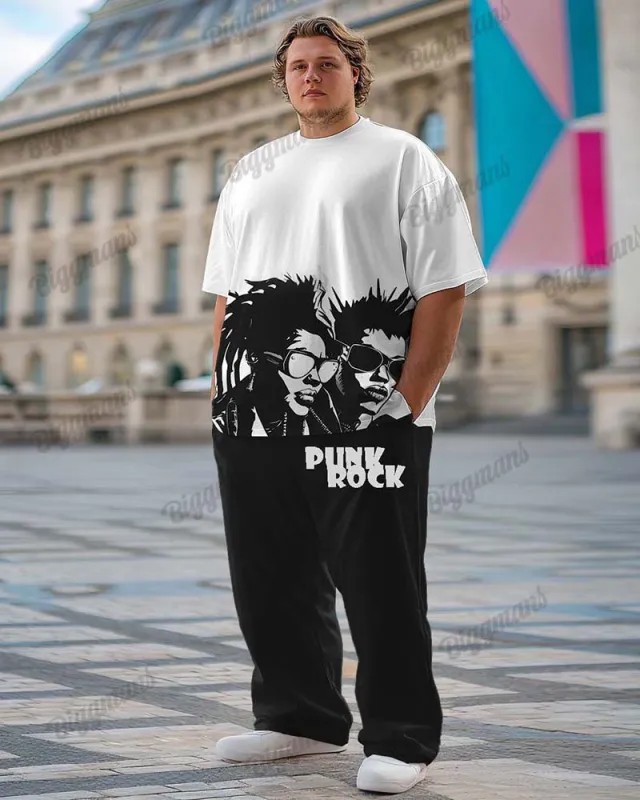 Men's Plus Size Street Fashion Punk Rock Graffiti Print T-Shirt Trousers Suit sold by Biggmans