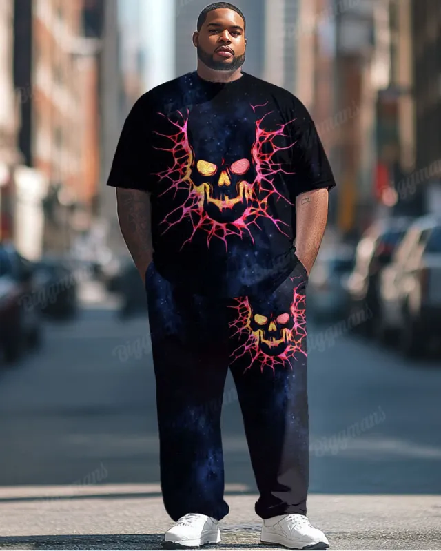 Men's Plus Size Street Fashion Electric Shock Skull Print T-Shirt Trousers Suit sold by Biggmans