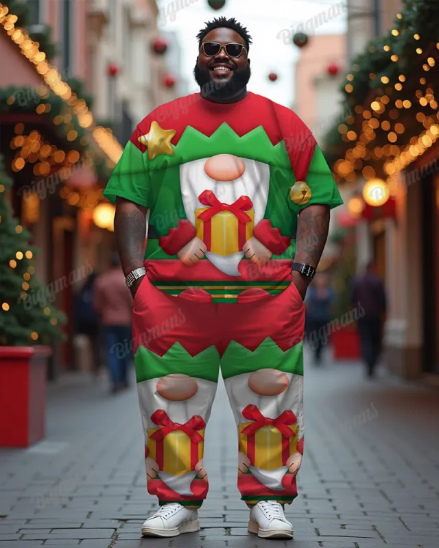 Men's Plus Size Holding Gift Santa Claus Printed T-Shirt Trousers Suit sold by Biggmans