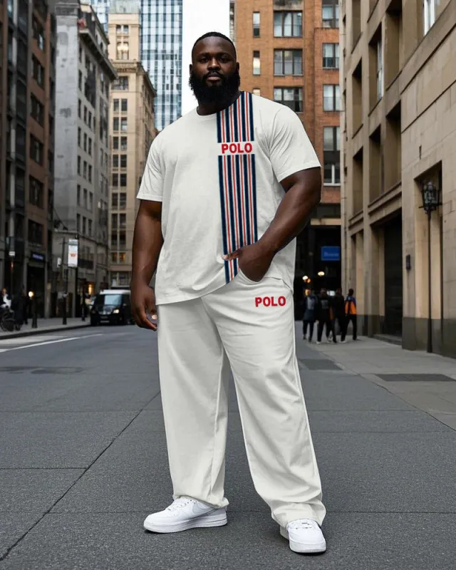 Big and Tall Men's Simple Black & Red Stripe POLO Letter Printed Active Short Sleeve T-shirt Pants Set sold by Biggmans