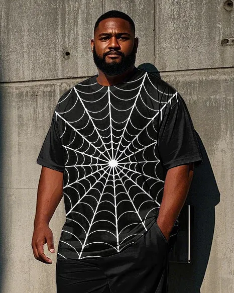 Big Men's 2-Piece Set Simple Spider Web Printed 2-Piece Short Sleeve T-shirt Pants Set sold by Biggmans product image thumbnail 2