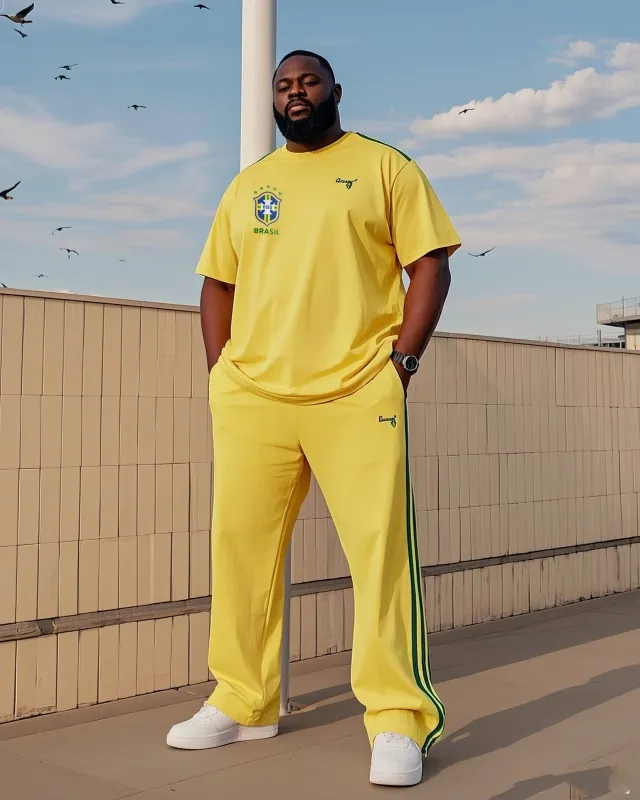 Big Boy Casual Sports Football Style Fans Striped Crewneck Short Sleeve T-Shirt Trousers sold by Biggmans