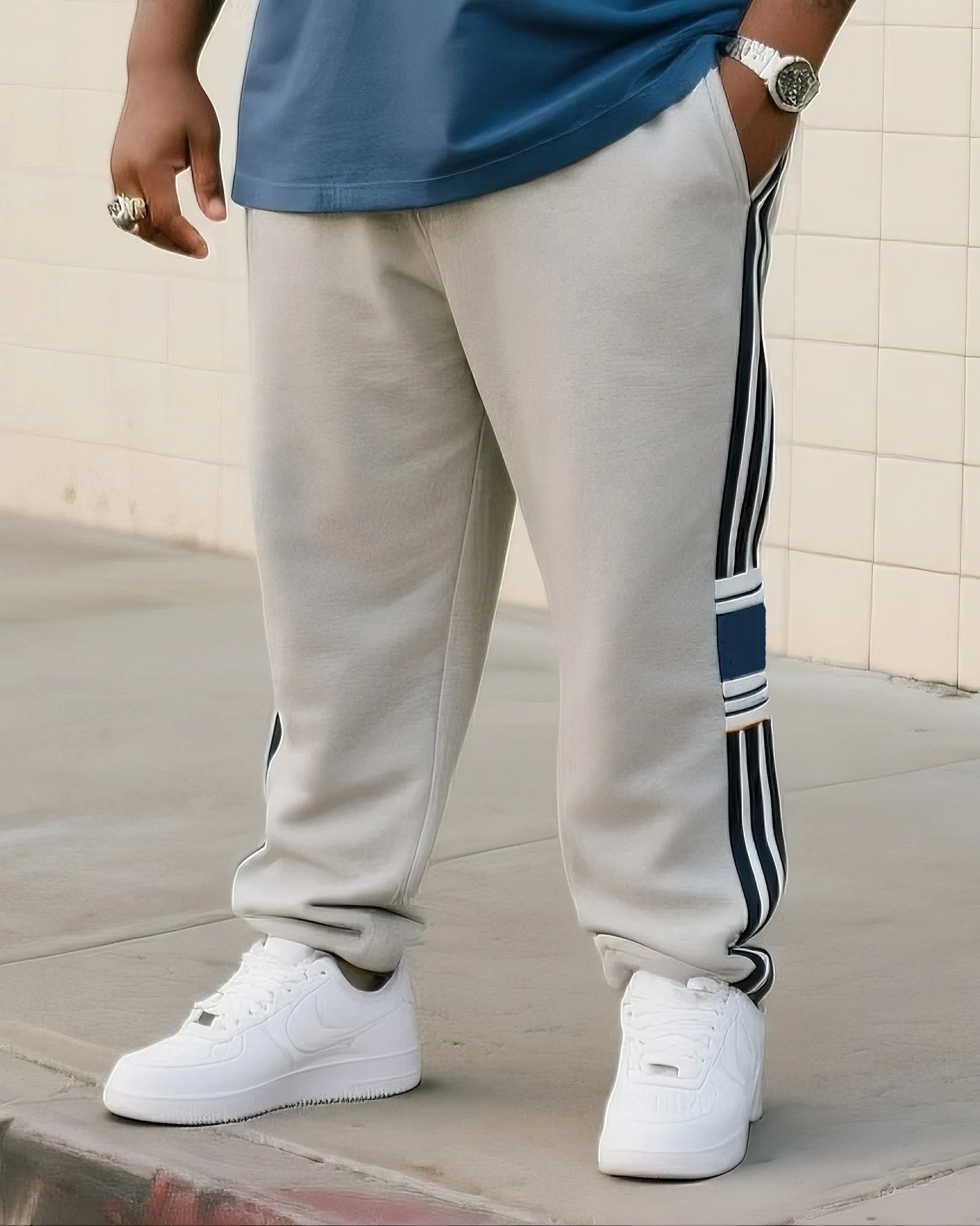 Big Boy's Daily Casual Simple Classic Geometric Color-matching Crewneck Short-sleeve T-shirt Striped Pants sold by Biggmans product image thumbnail 3