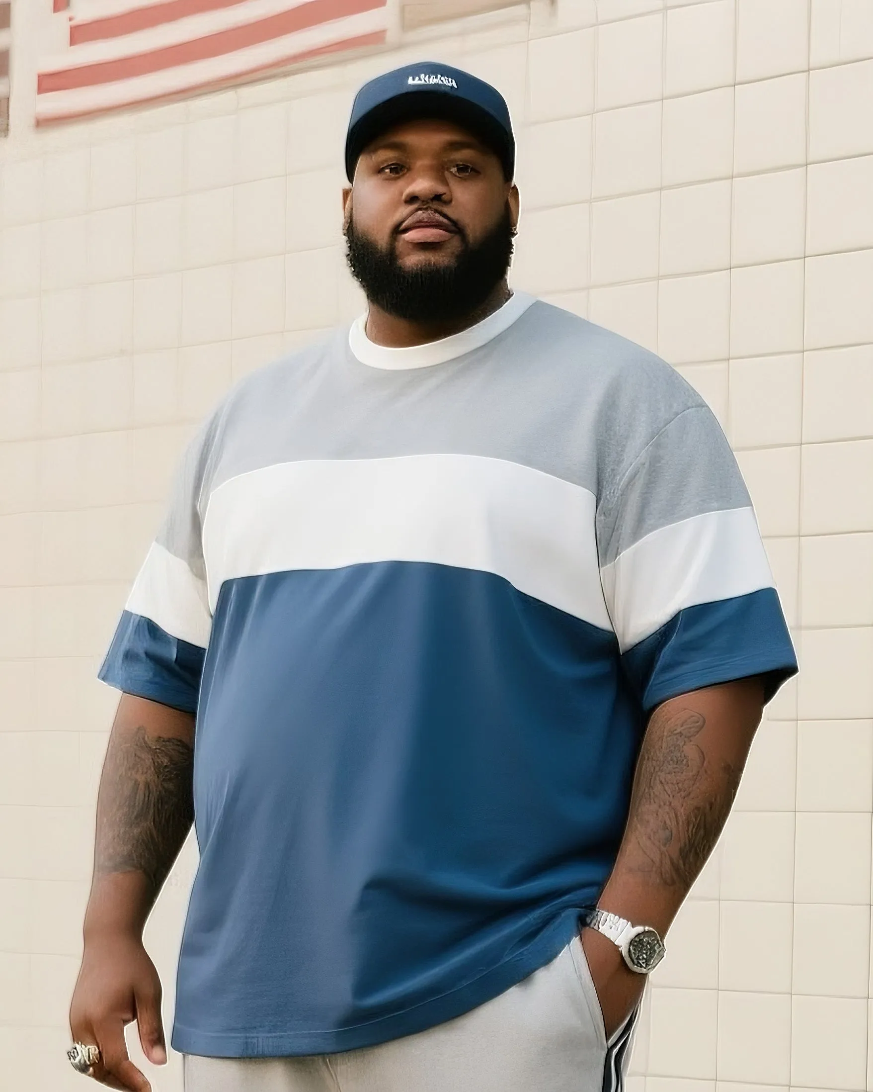 Big Boy's Daily Casual Simple Classic Geometric Color-matching Crewneck Short-sleeve T-shirt Striped Pants sold by Biggmans product image thumbnail 2