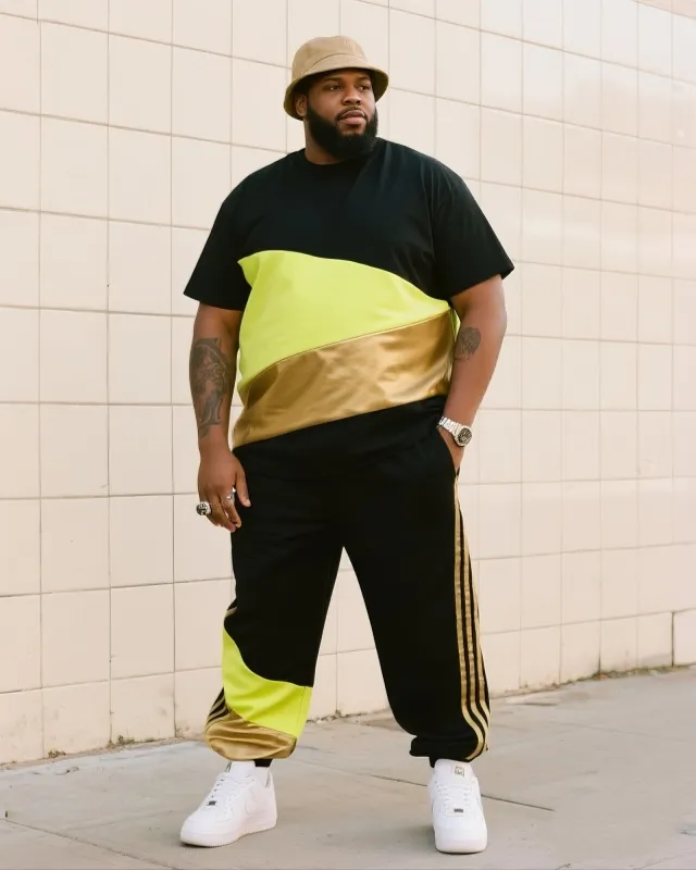 Big Boy's Daily Casual Laminated Color-matching Crewneck Short-sleeve T-shirt Striped Pants sold by Biggmans