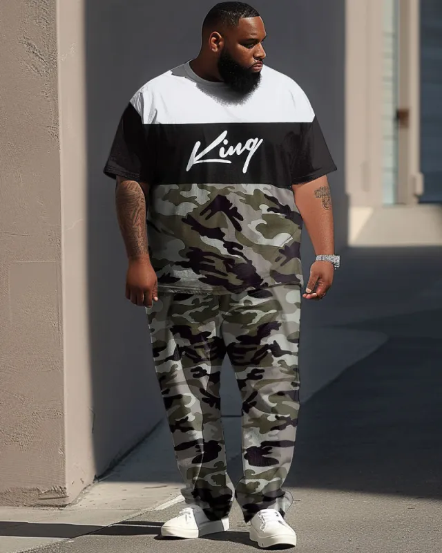 Street Camouflage Color Block KING Letter Print Large Men's Suit sold by Biggmans
