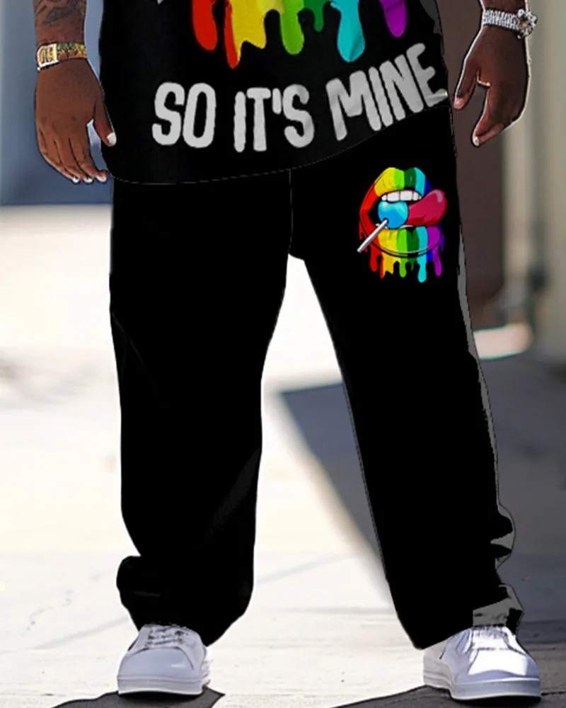 Men's Large Casual Colorful Lip Print T-Shirt Pants Suit sold by Biggmans product image thumbnail 3