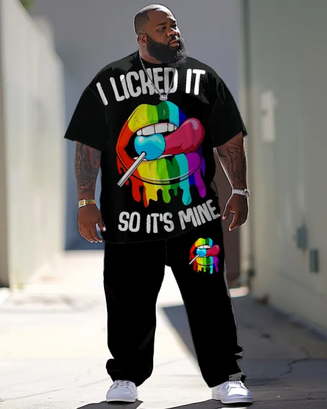 Men's Large Casual Colorful Lip Print T-Shirt Pants Suit sold by Biggmans
