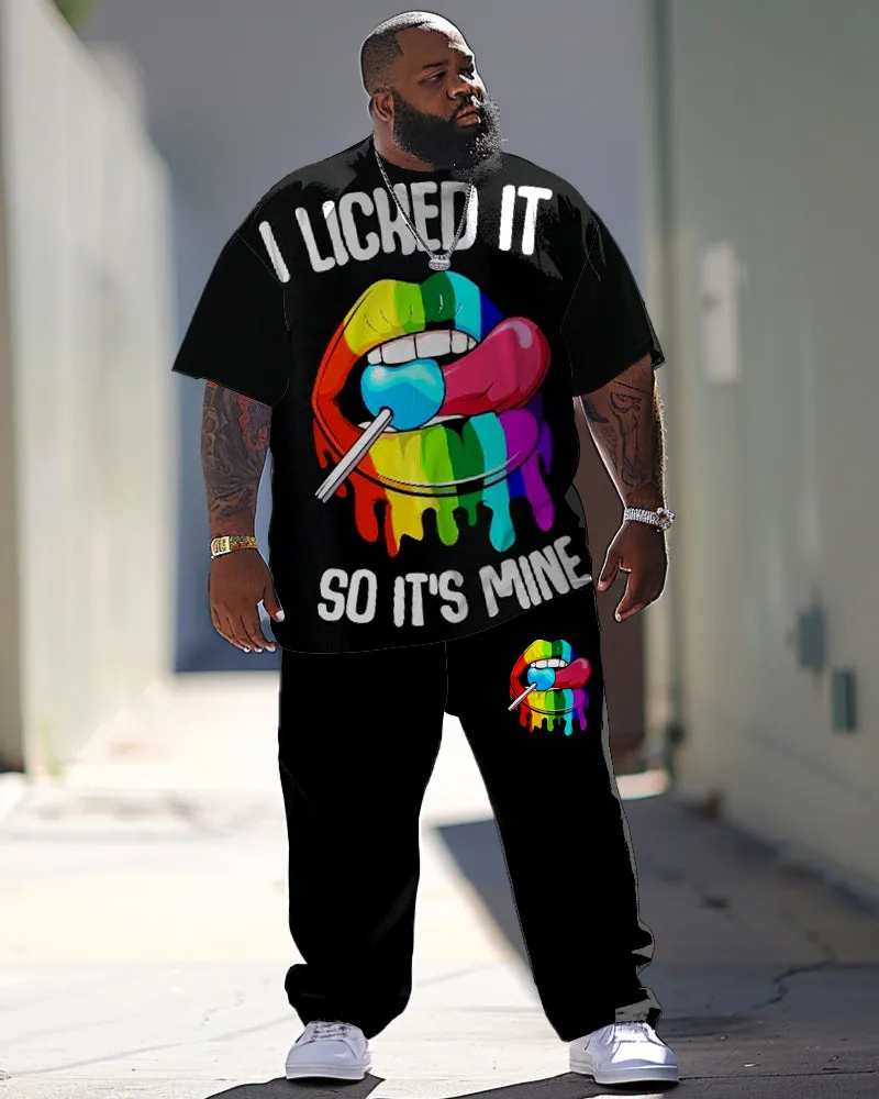 Men's Large Casual Colorful Lip Print T-Shirt Pants Suit sold by Biggmans