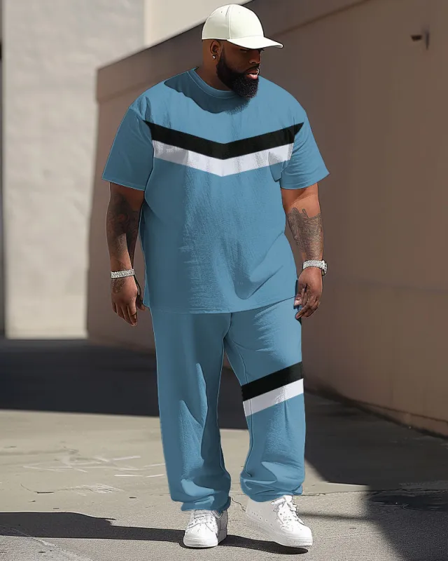 Men's Large Simple Colorblock Printed T-shirt Pants Suit sold by Biggmans