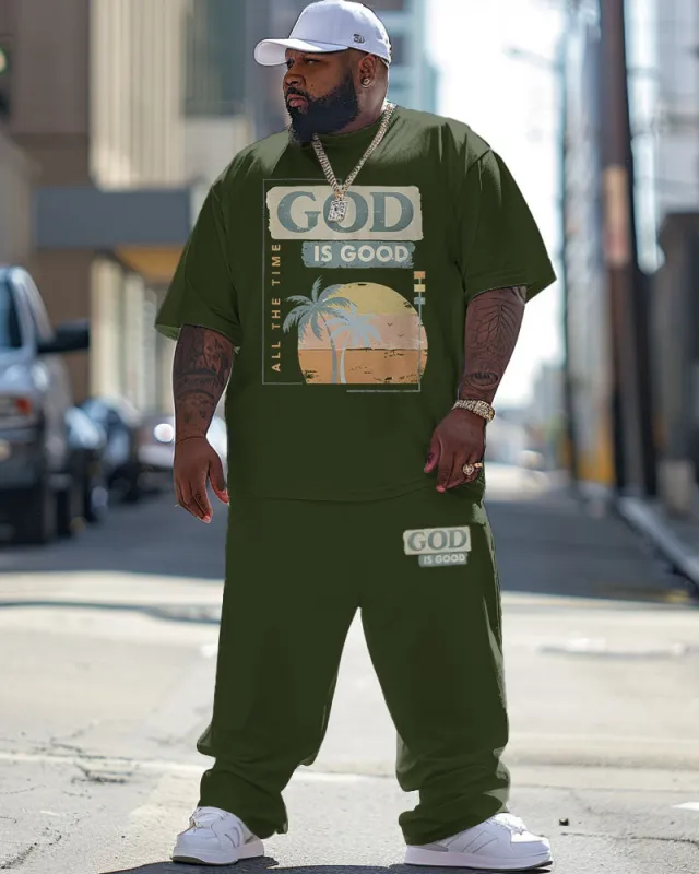 Men's Plus Size Hawaiian Sunset Coconut Print T-Shirt Pants Suit sold by Biggmans