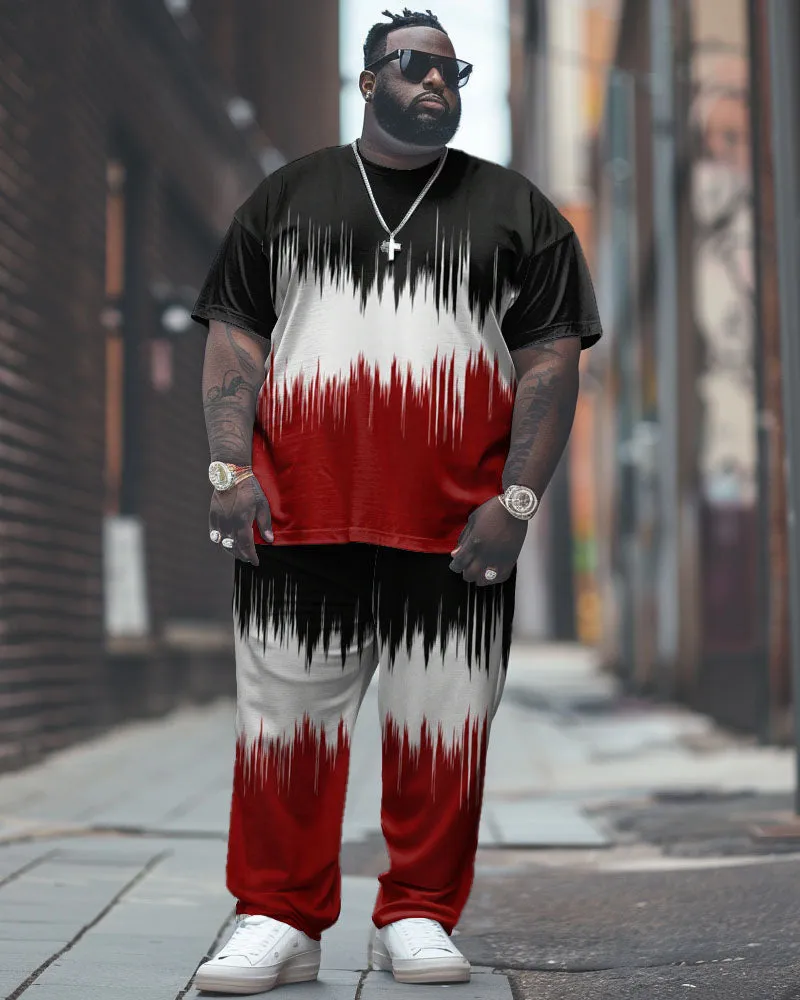 Men's Plus Size Street Casual Sound Wave Color-matched Printed T-shirt Trousers Suit sold by Biggmans