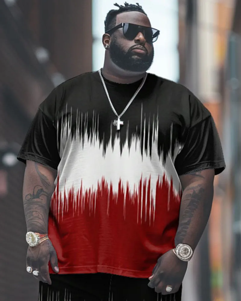 Men's Plus Size Street Casual Sound Wave Color-matched Printed T-shirt Trousers Suit sold by Biggmans product image thumbnail 2