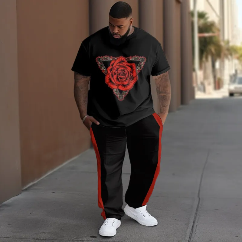 Fashion Geometric Rose Combination Pattern Printing Men's Large T-shirt Trousers Suit sold by Biggmans