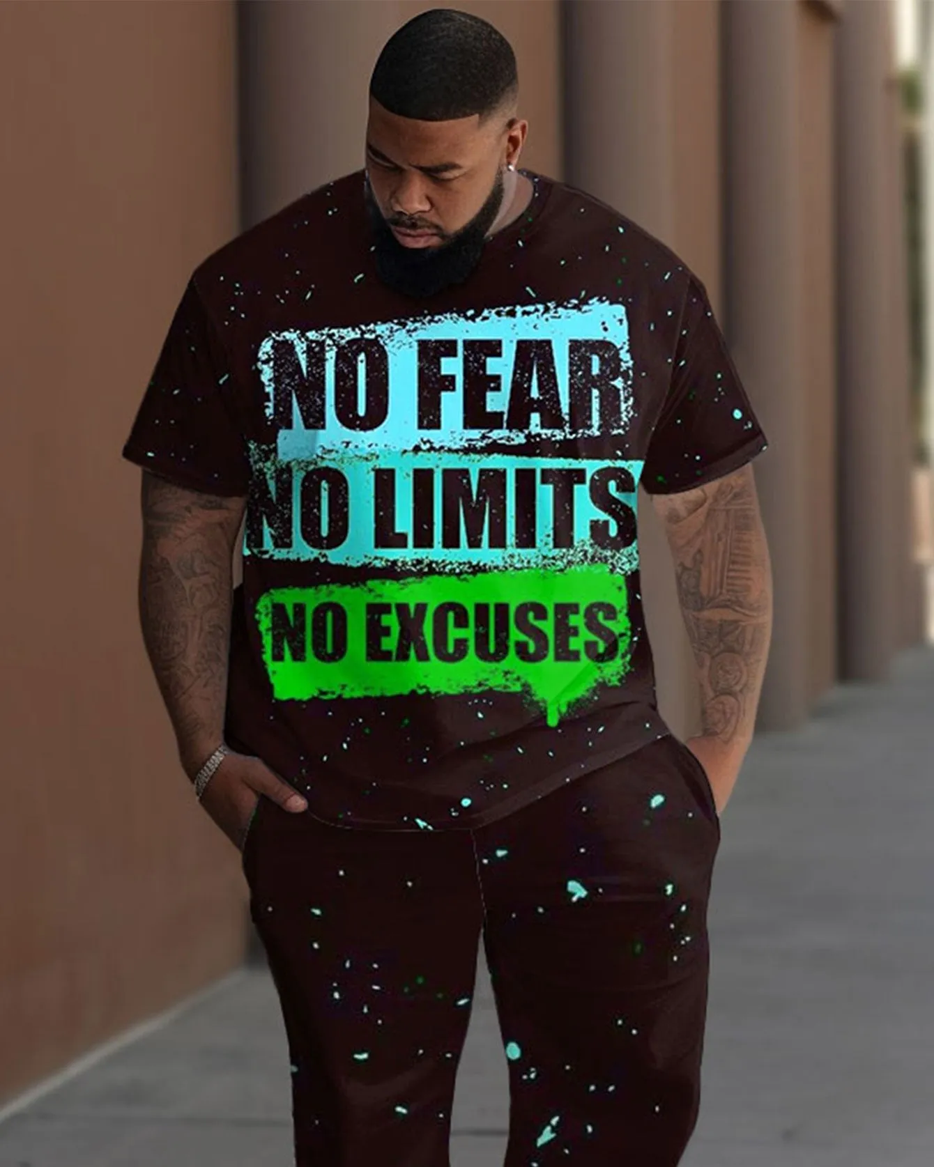 Men's Plus Size No Excuses Print T-Shirt Trousers Suit sold by Biggmans product image thumbnail 2