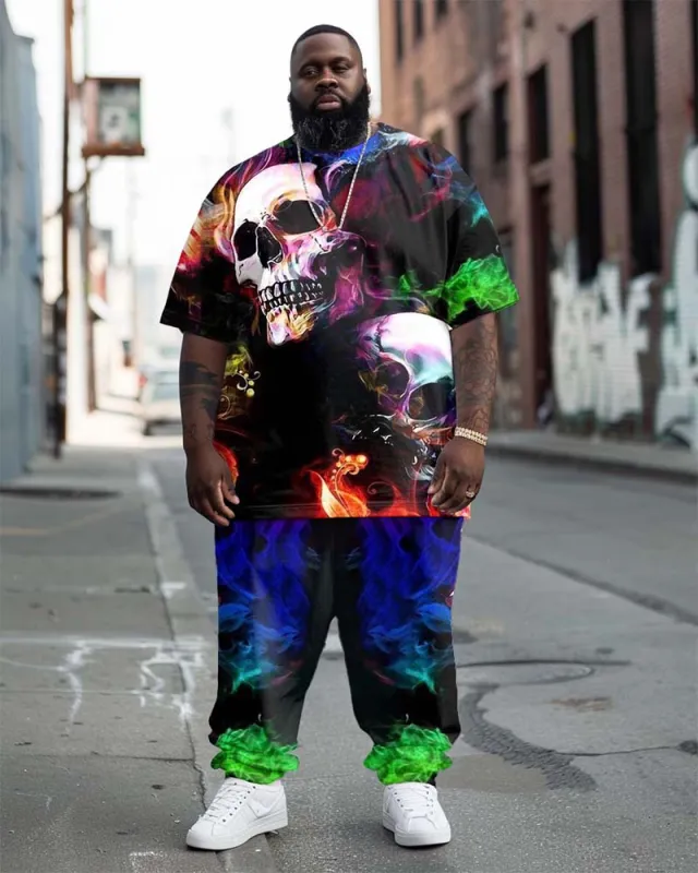 Men's Plus Size Street Fashion Flame Skull Print T-Shirt Trousers Suit sold by Biggmans