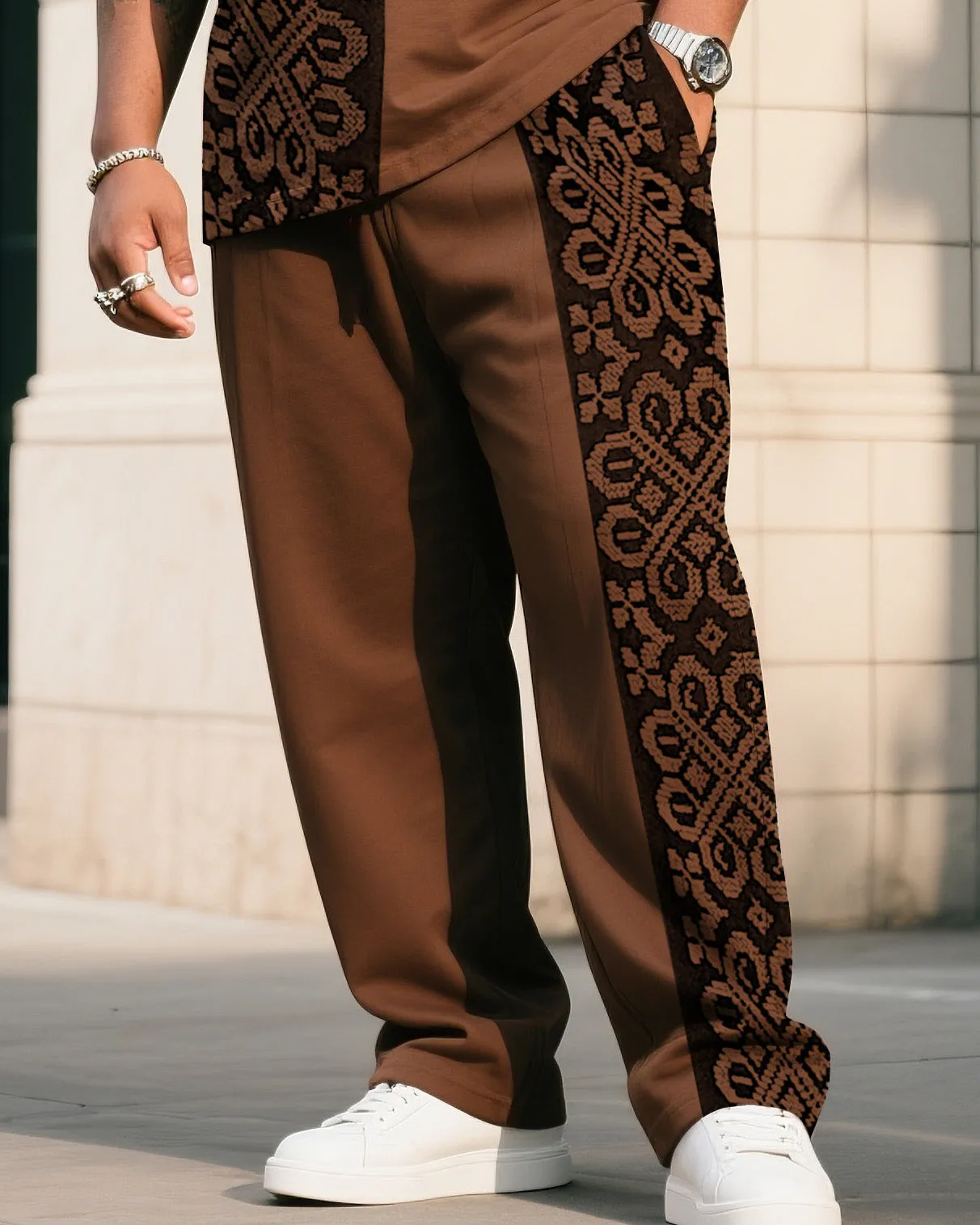 Big Boy Daily Leisure Retro Impression Painting Creative Stitching Texture POLO English Short-sleeved Trousers Suit sold by Biggmans product image thumbnail 3