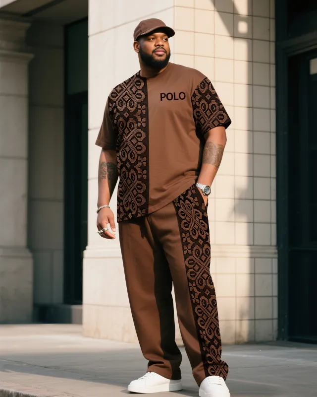 Big Boy Daily Leisure Retro Impression Painting Creative Stitching Texture POLO English Short-sleeved Trousers Suit sold by Biggmans