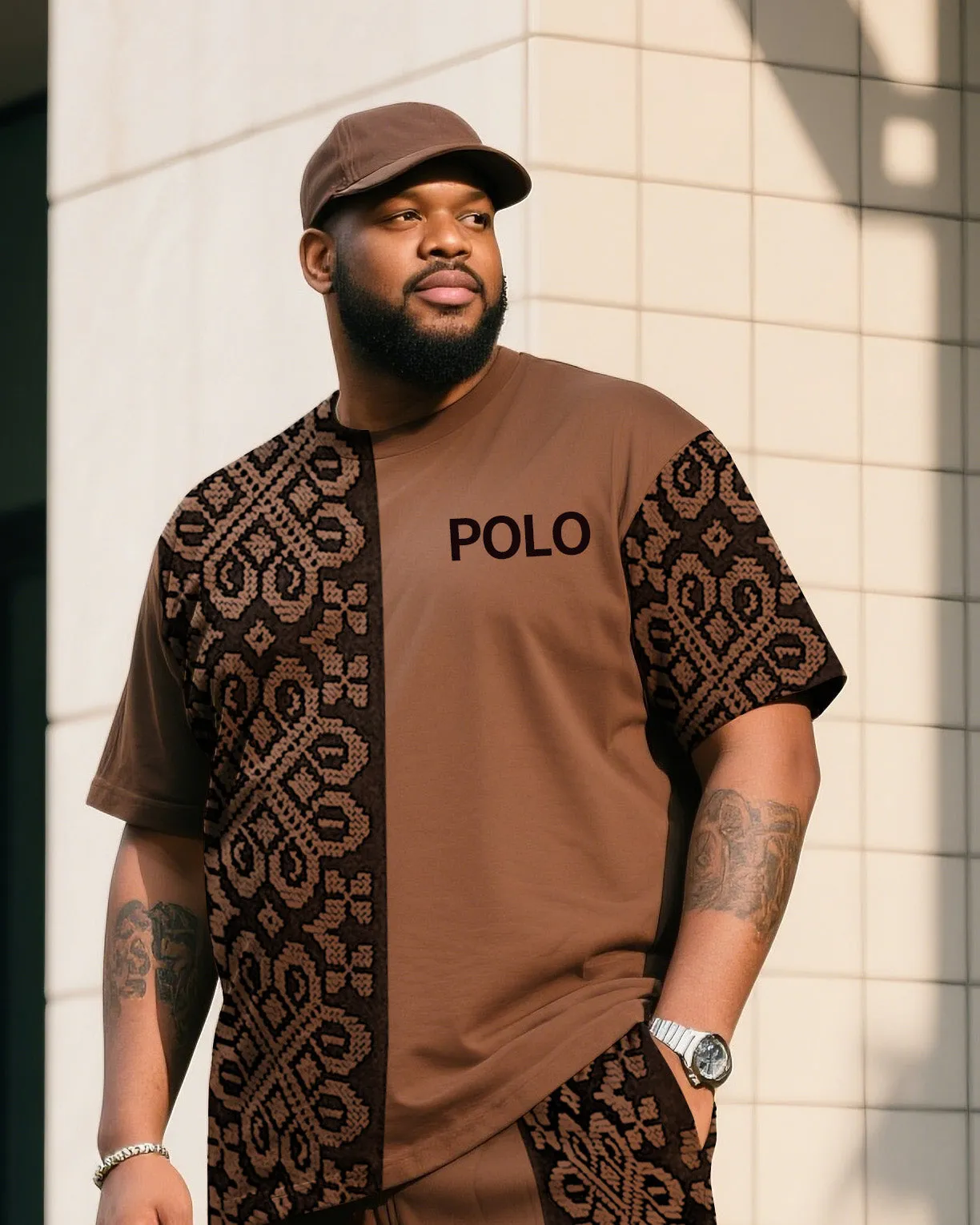 Big Boy Daily Leisure Retro Impression Painting Creative Stitching Texture POLO English Short-sleeved Trousers Suit sold by Biggmans product image thumbnail 2