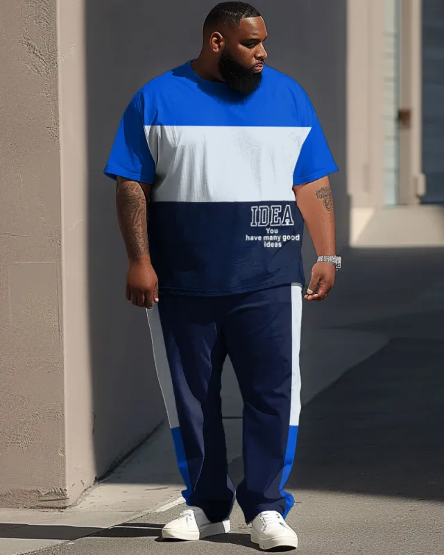 Men's Large Casual Colorblock Alphabet Print Short Sleeve Trousers Suit sold by Biggmans