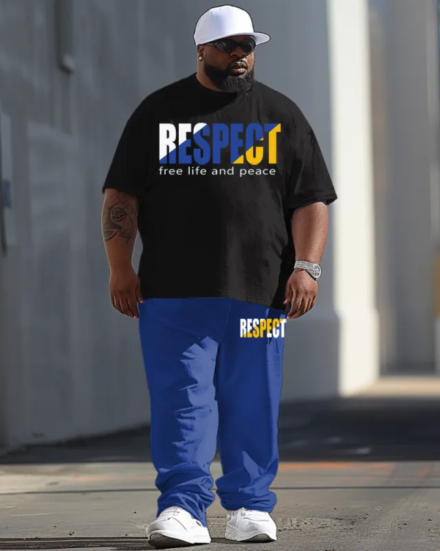 Men's Plus Size Casual Letter Print T-Shirt Trousers Suit sold by Biggmans