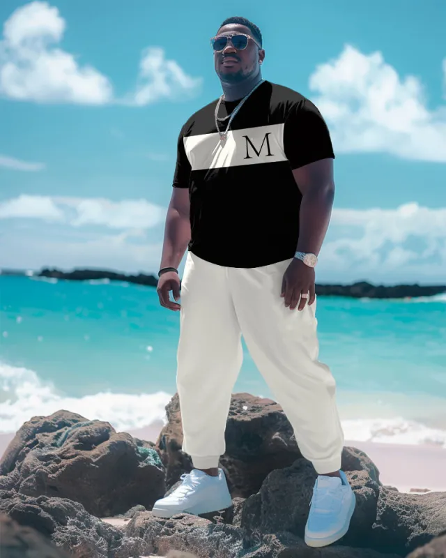 Men's Large Simple Colorblock Alphabet Print T-shirt Trousers Suit sold by Biggmans