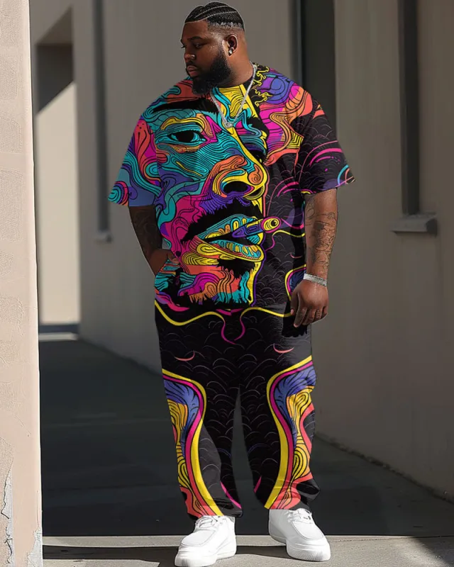 Men's Plus Size Street Fashion Abstract Graffiti Avatar Print T-Shirt Trousers Suit sold by Biggmans