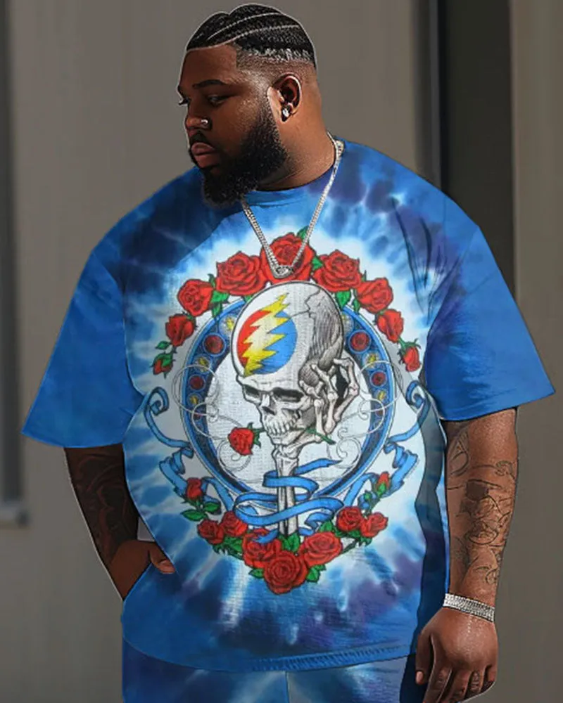 Men's Plus Size Street Fashion Tie-dye Skull Print T-Shirt Trousers Suit sold by Biggmans product image thumbnail 2