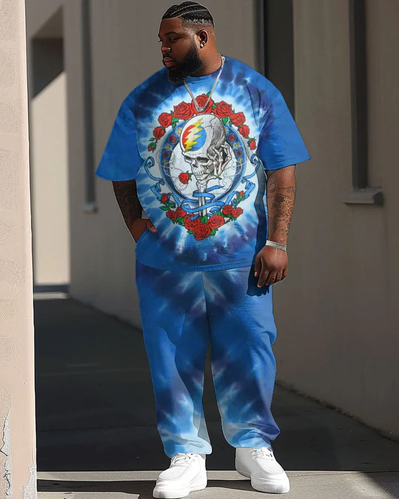 Men's Plus Size Street Fashion Tie-dye Skull Print T-Shirt Trousers Suit sold by Biggmans