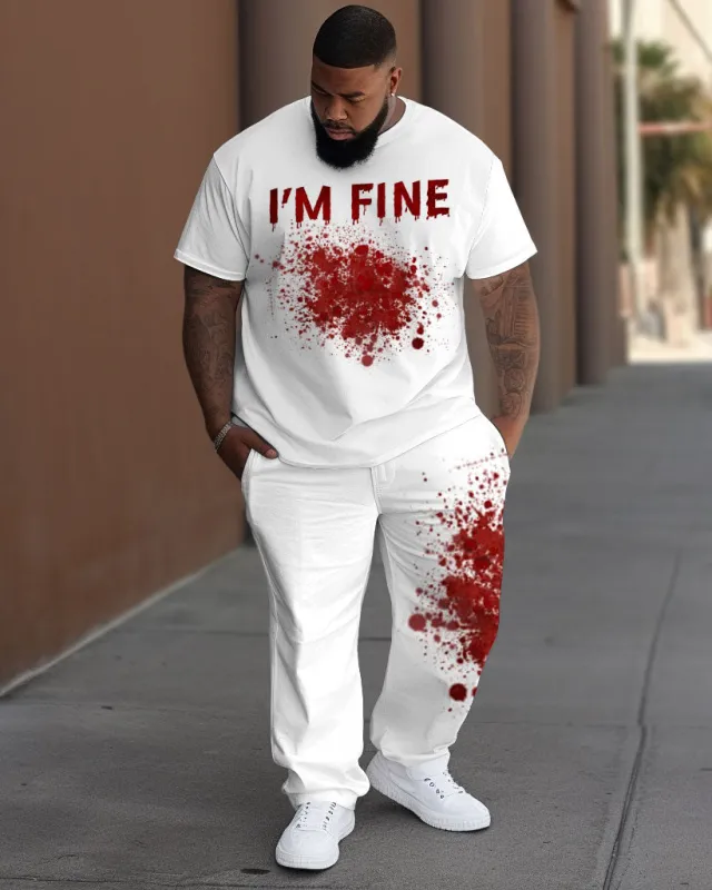 Men's Plus Size I'm Fine Bloody Print T-Shirt Trousers Suit sold by Biggmans