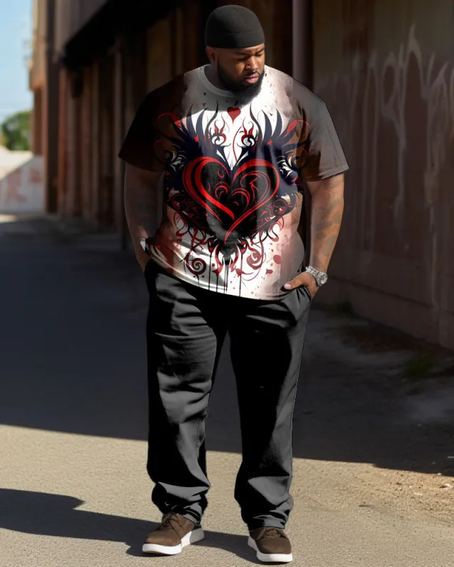 Men's Plus Size Street Fashion Gradient Love Printed T-shirt Trousers Suit sold by Biggmans