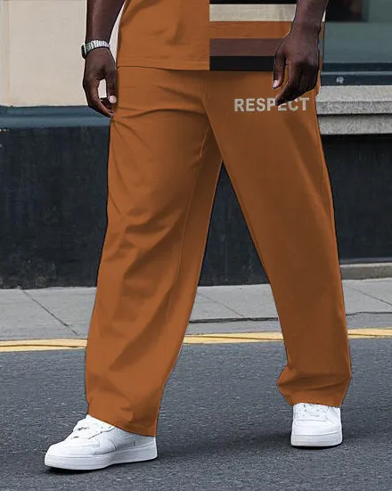 Men's Big & Tall Retro Splicing Stripe Style Letter RESPECT Printed Casual Short Sleeve T-shirt Pants Set sold by Biggmans product image thumbnail 3