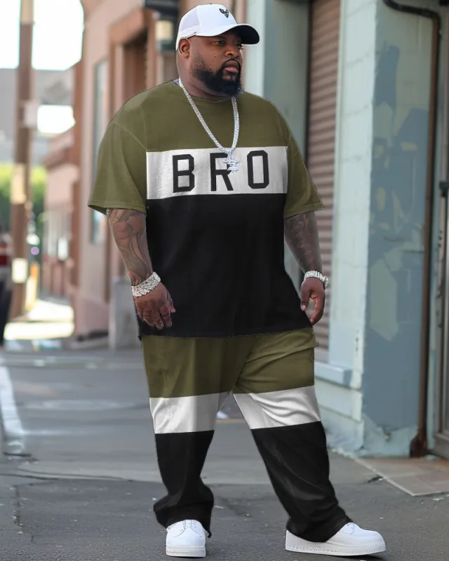 Men's Large Casual Colorblock Bro Printed T-Shirt Pants Suit sold by Biggmans