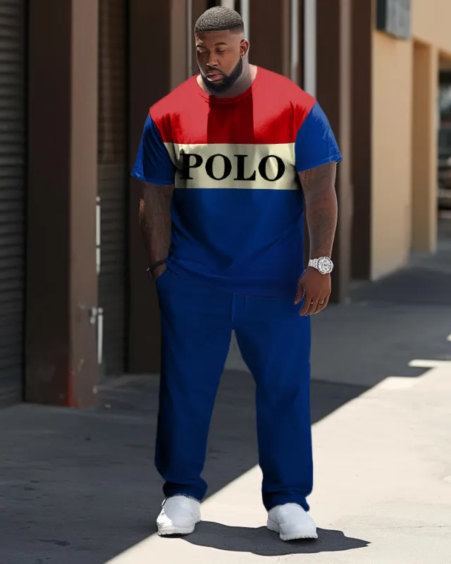 Men's Blue And Red Color Matching Star Sports And Leisure Two-Piece Set sold by Biggmans