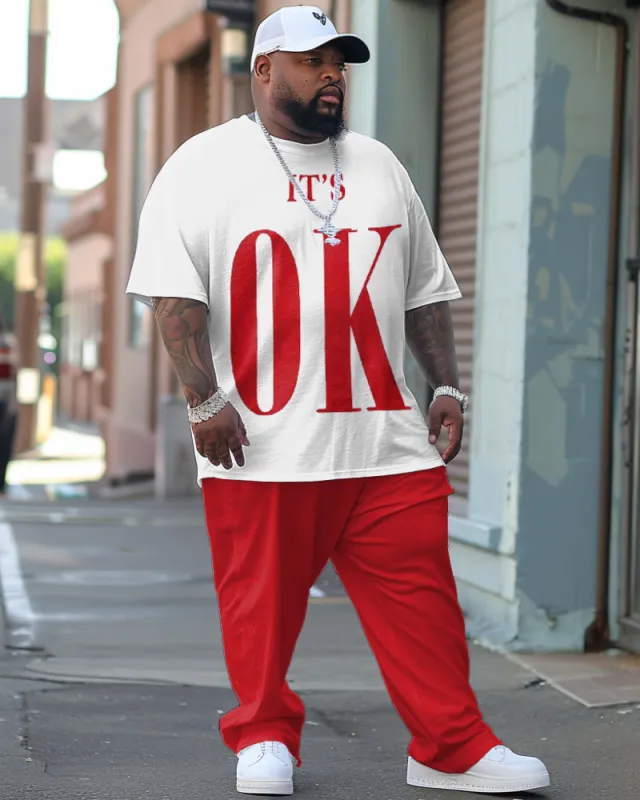 Men's Large Street Casual OK Alphabet Print T-Shirt Trousers Suit sold by Biggmans