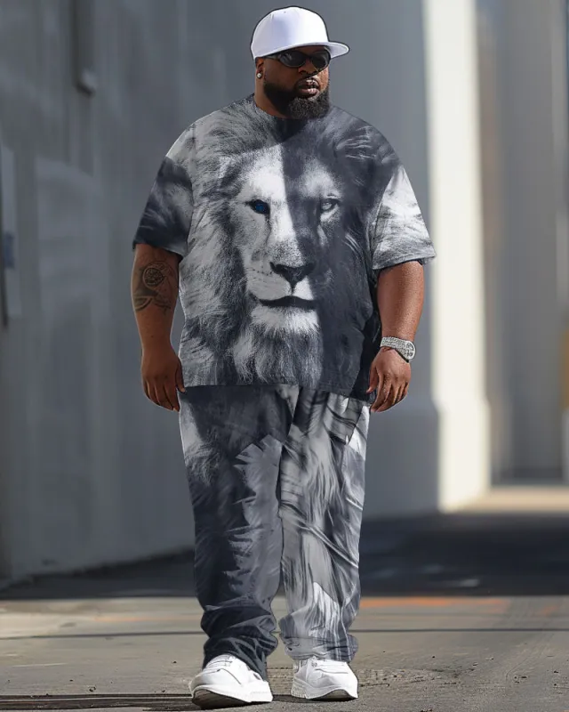 Men's Large 3D Lion Print T-Shirt Pants Suit sold by Biggmans
