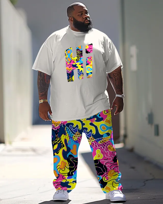 Men's Plus Size Casual Street Letter Print T-Shirt Trousers Suit sold by Biggmans