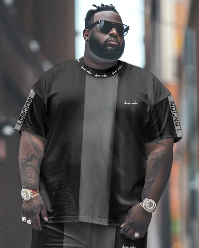 Men's Large Simple Colorblock Nose Letter Print T-Shirt Pants Suit sold by Biggmans product image thumbnail 2